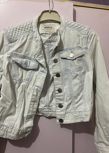 Düğmeli Gri Kadın Denim Ceket