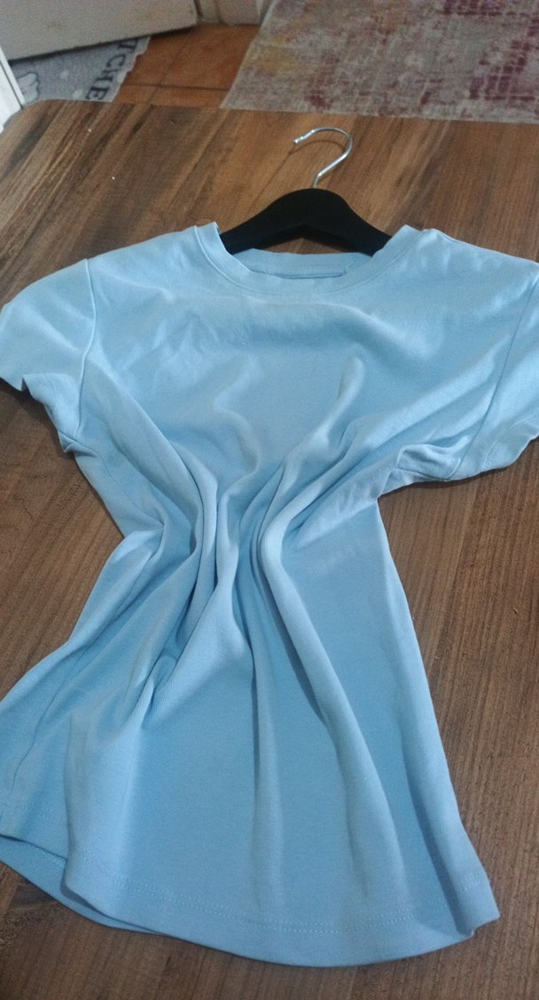 Açık Mavi Basic Tişört Vintage Rahat ve Esnek — görsel 2/4