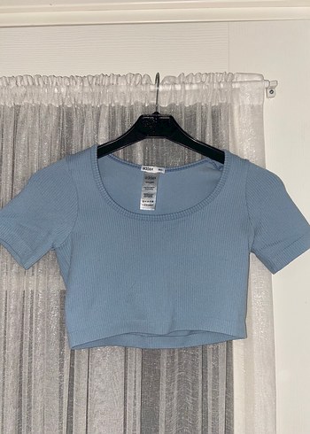 Mavi Kısa Kollu Crop Top