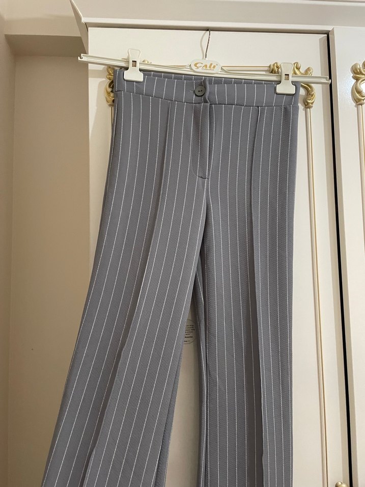 Gri Midi Kadın Kumaş Pantolon - Görsel 3