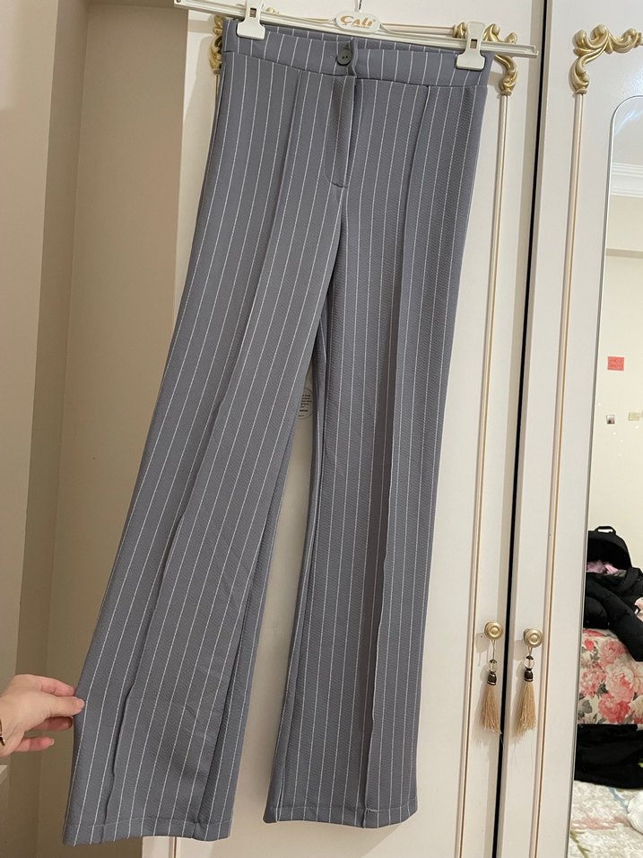 Gri Midi Kadın Kumaş Pantolon - Görsel 2