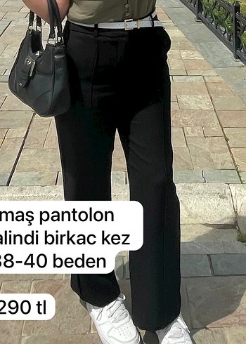 Siyah Kemerli Kadın Kumaş Pantolon - Görsel 2