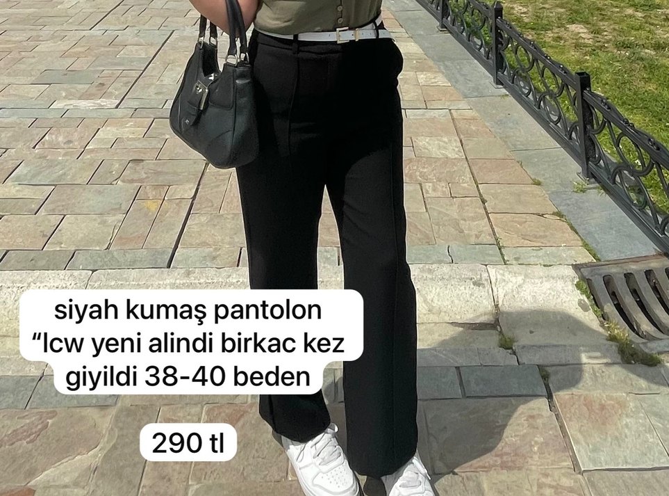 Siyah Kemerli Kadın Kumaş Pantolon - Görsel 2