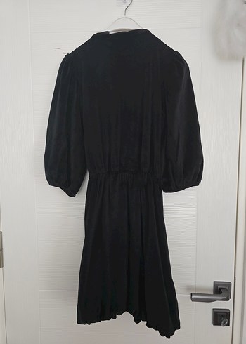 Siyah Uzun V Yaka Drapeli Kadın Elbise - Görsel 4