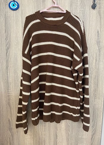 Kadın Kahverengi Çizgili Örgü Kazak - Görsel 2