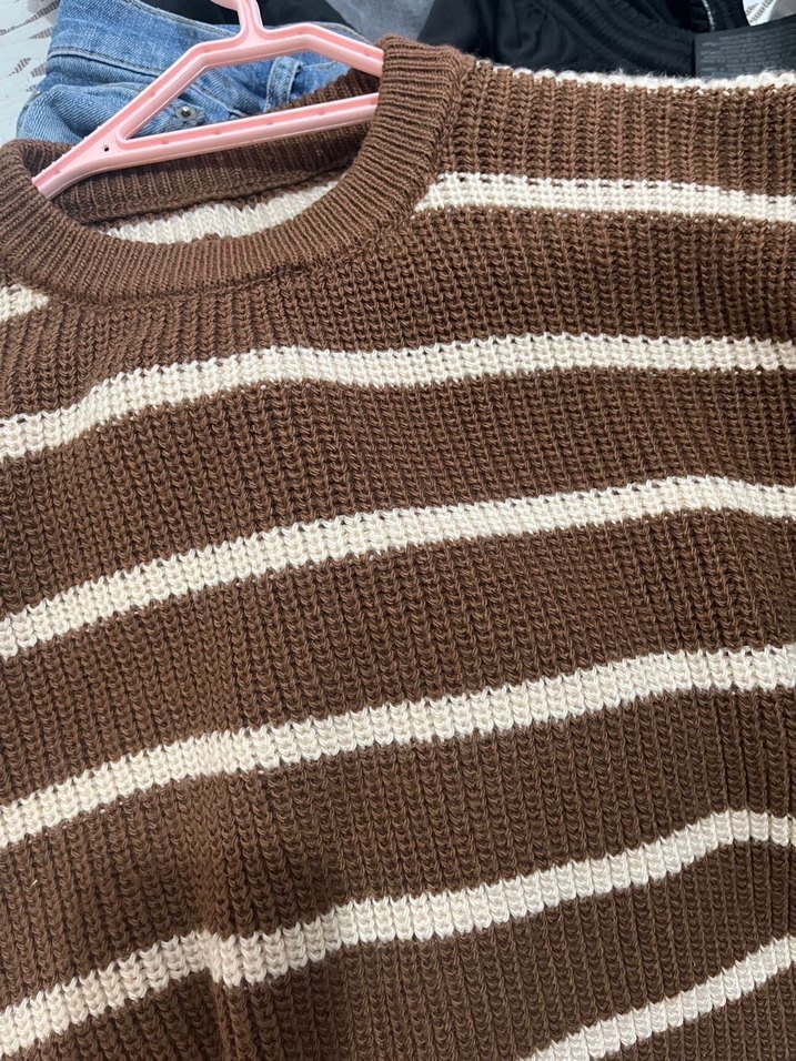 Kadın Kahverengi Çizgili Örgü Kazak - Görsel 3