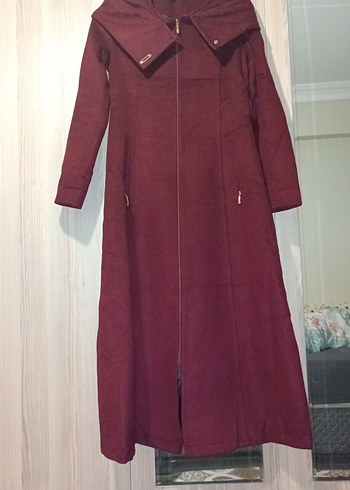 Bordo Uzun Fermuarlı Kadın Kaban - Görsel 2