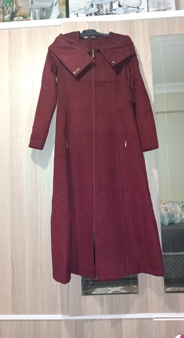 Bordo Uzun Fermuarlı Kadın Kaban - Görsel 2