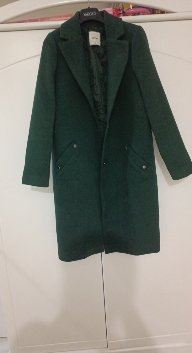 Koyu Yeşil Uzun Kaban - Görsel 2