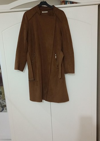 Kahverengi Süet Kemerli Kadın Trençkot - Görsel 2