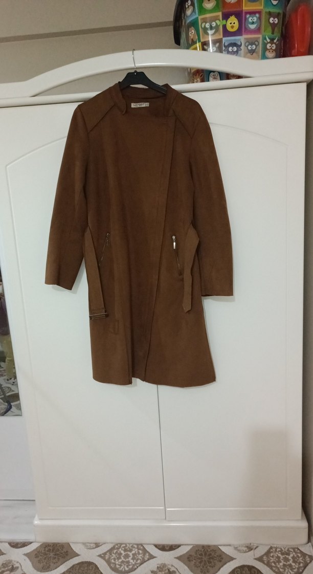 Kahverengi Süet Kemerli Kadın Trençkot - Görsel 2