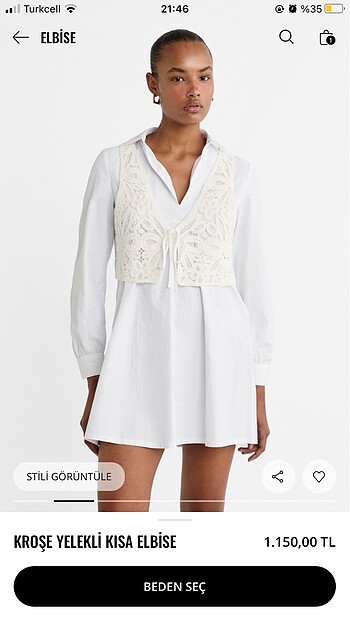 Stradivarıus beyaz nakış işlemeli elbise