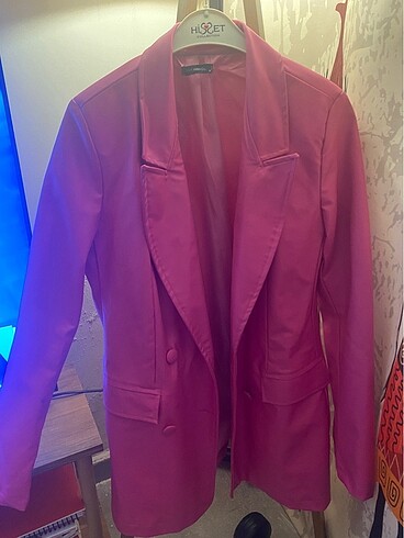 36 Beden pembe Renk Pembe deri blazer ceket