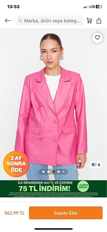 36 Beden Pembe deri blazer ceket