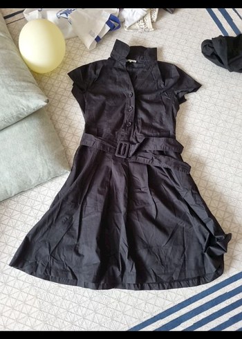 Kemerli Siyah Gotik Kısa Kollu Elbise