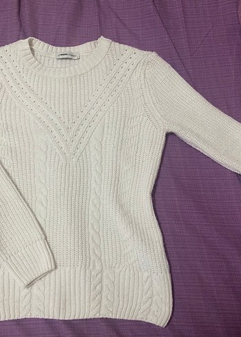 Beyaz Örgü Kadın Kazak - Görsel 2