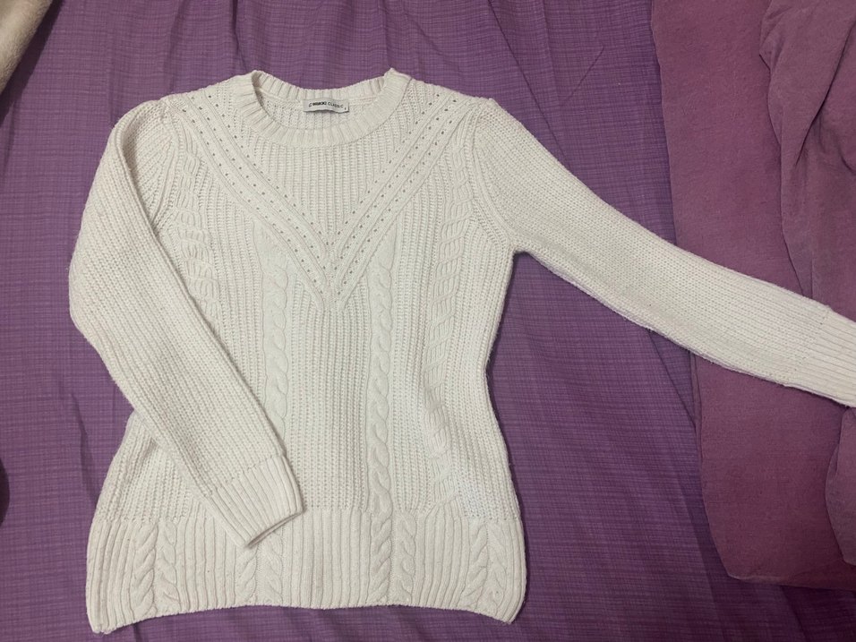 Beyaz Örgü Kadın Kazak - Görsel 2