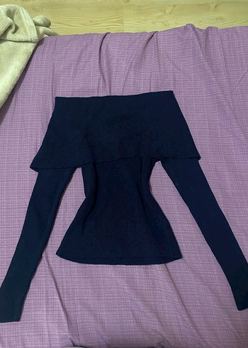 Kadın Lacivert Straplez Uzun Kollu Triko Kazak - Görsel 2