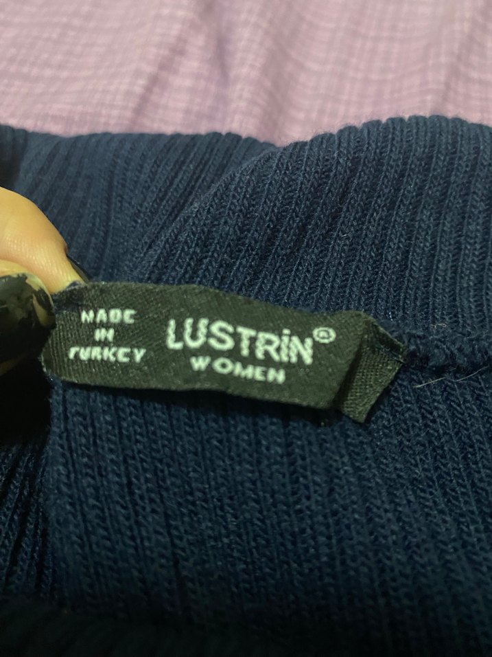 Kadın Lacivert Straplez Uzun Kollu Triko Kazak - Görsel 3