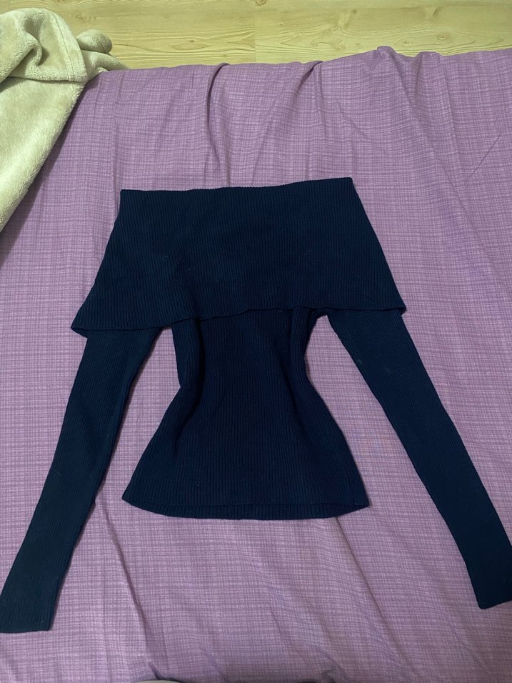 Kadın Lacivert Straplez Uzun Kollu Triko Kazak - Görsel 2