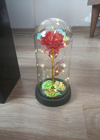 Led Işıklı Cam Fanus İçinde Gül Dekor - Görsel 4