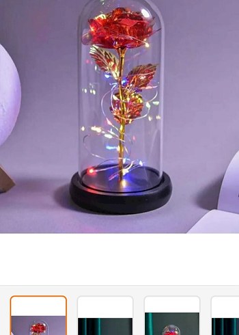 Led Işıklı Cam Fanus İçinde Gül Dekor - Görsel 2