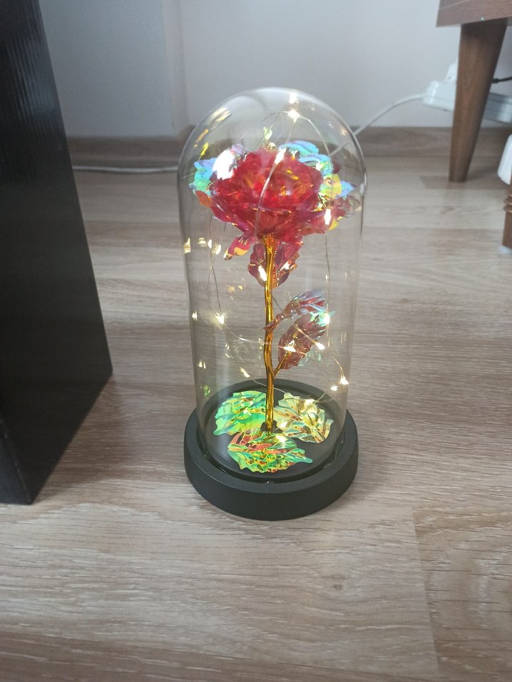 Led Işıklı Cam Fanus İçinde Gül Dekor - Görsel 4