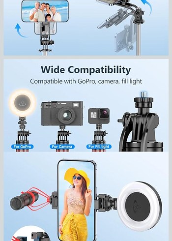 Manyetik Tripod Uzaktan Kumandalı 360° Dönebilen Uzatılabilir - Görsel 5