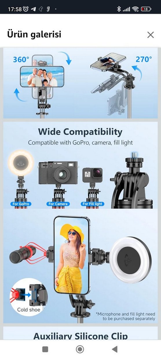 Manyetik Tripod Uzaktan Kumandalı 360° Dönebilen Uzatılabilir - Görsel 5