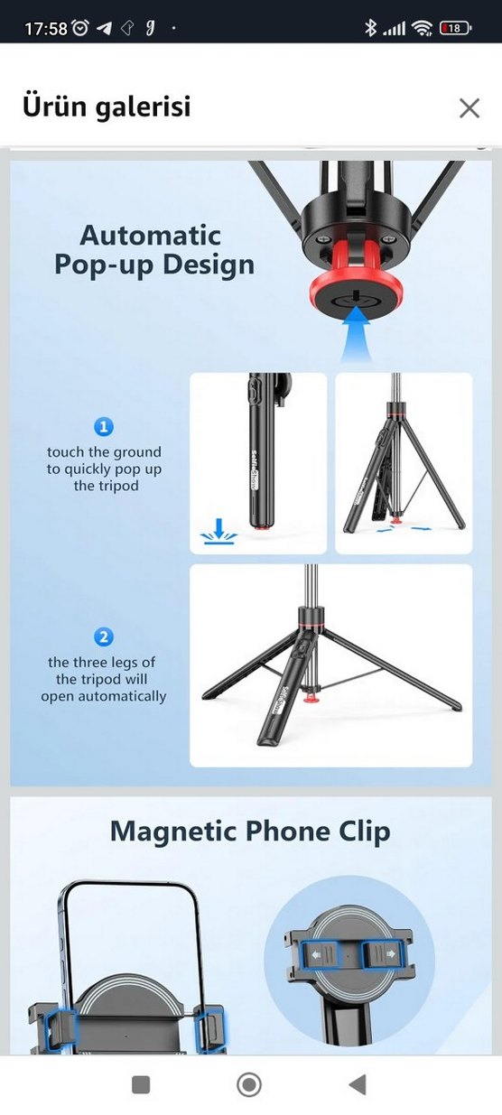 Manyetik Tripod Uzaktan Kumandalı 360° Dönebilen Uzatılabilir - Görsel 2