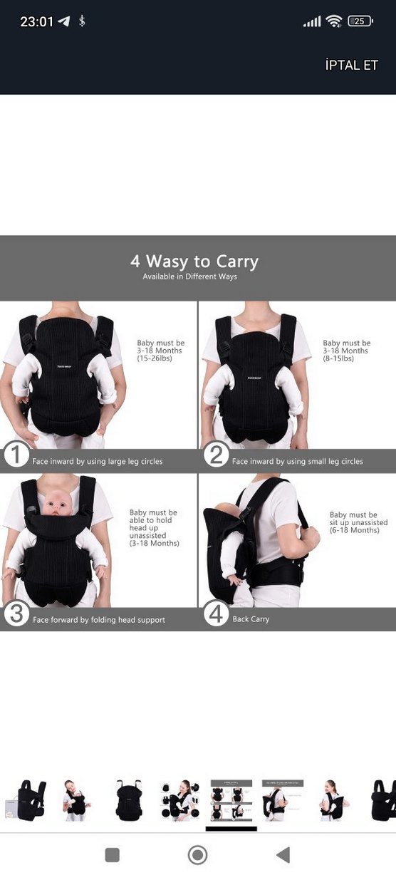 Bebamour Beyaz Bebek Taşıyıcı kanguru - Görsel 4