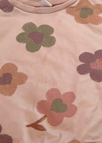 Kız Çocuk Pembe Çiçek Desenli Sweatshirt - Görsel 2