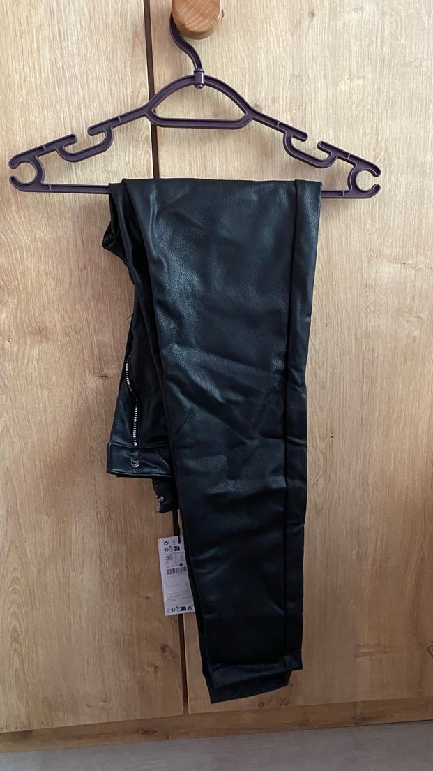 Kadın Siyah Deri Biker Pantolon - Görsel 2