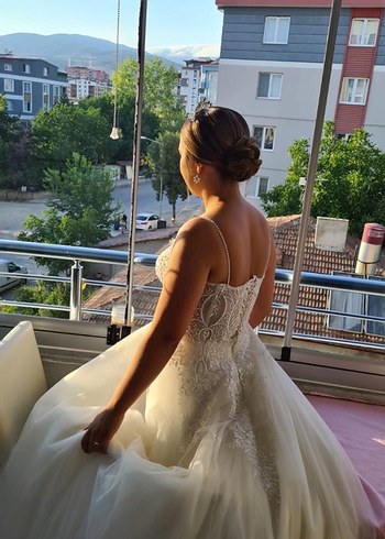 İnce Askılı Straplez A Kesim Gelinlik - Görsel 4