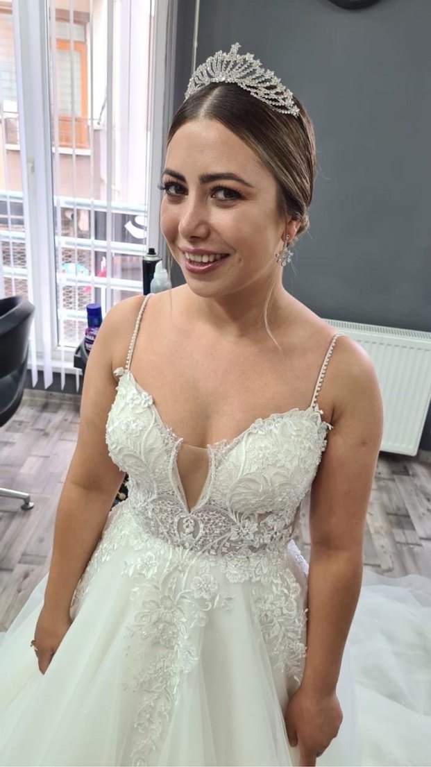 İnce Askılı Straplez A Kesim Gelinlik - Görsel 2