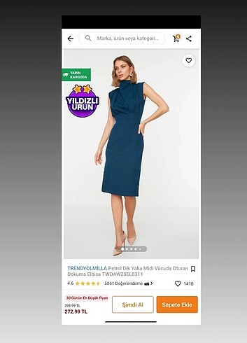 Trendyolmilla petrol mavisi dik yaka elbise