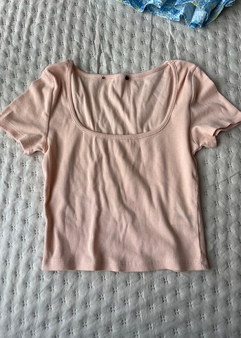 Pudra pembe Mini Kısa Kollu Kadın Tişört