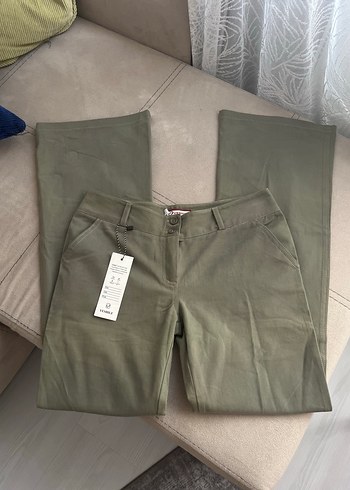 s Beden Kadın Keten Kumaş Haki Pantolon