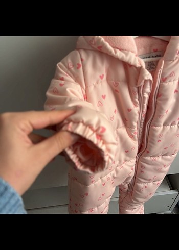 Kürklü Kapüşonlu Pembe Bebek Tulumu - Görsel 3