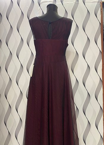 Bordo Uzun Drapeli Kadın Abiye Elbise - Görsel 5