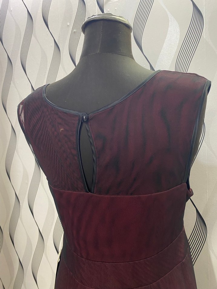 Bordo Uzun Drapeli Kadın Abiye Elbise - Görsel 4