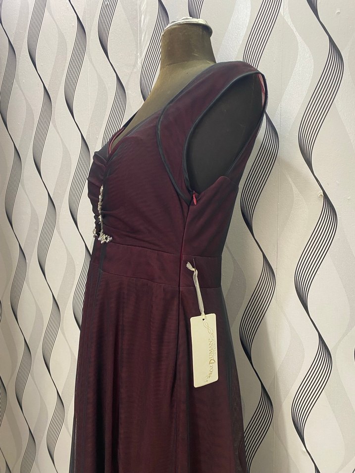 Bordo Uzun Drapeli Kadın Abiye Elbise - Görsel 2