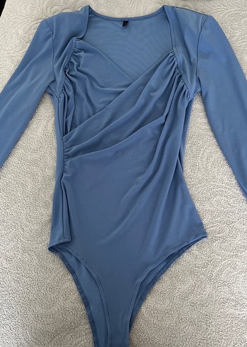 Drapeli V Yaka Mavi Uzun Kollu Bluz - Görsel 5