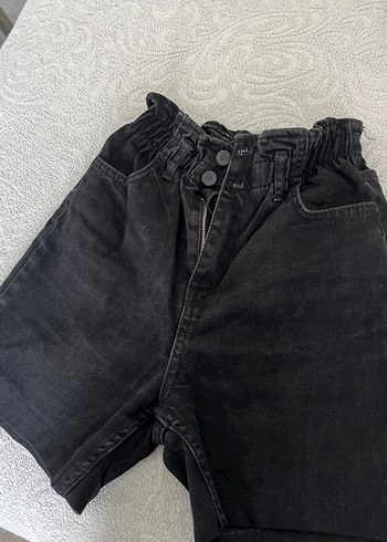 Düğmeli Siyah Kadın Midi Kot Şort