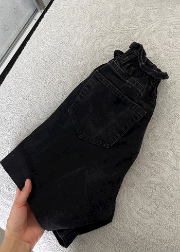 s Beden Düğmeli Siyah Kadın Midi Kot Şort