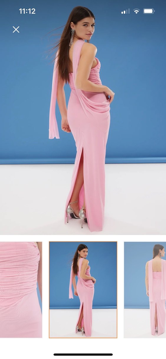 Pembe Drapeli Uzun Kadın Elbise - Görsel 2
