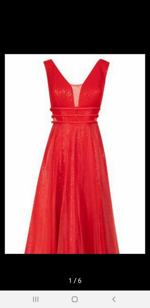 Kırmızı V Yaka Uzun Abiye Elbise - Görsel 5
