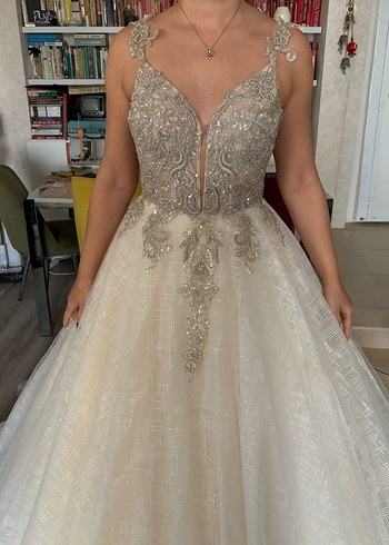 V yaka bohem uzun gelinlik - Görsel 4