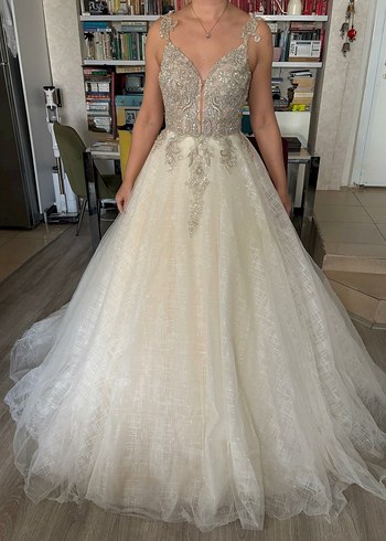 V yaka bohem uzun gelinlik - Görsel 5