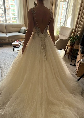 V yaka bohem uzun gelinlik - Görsel 6